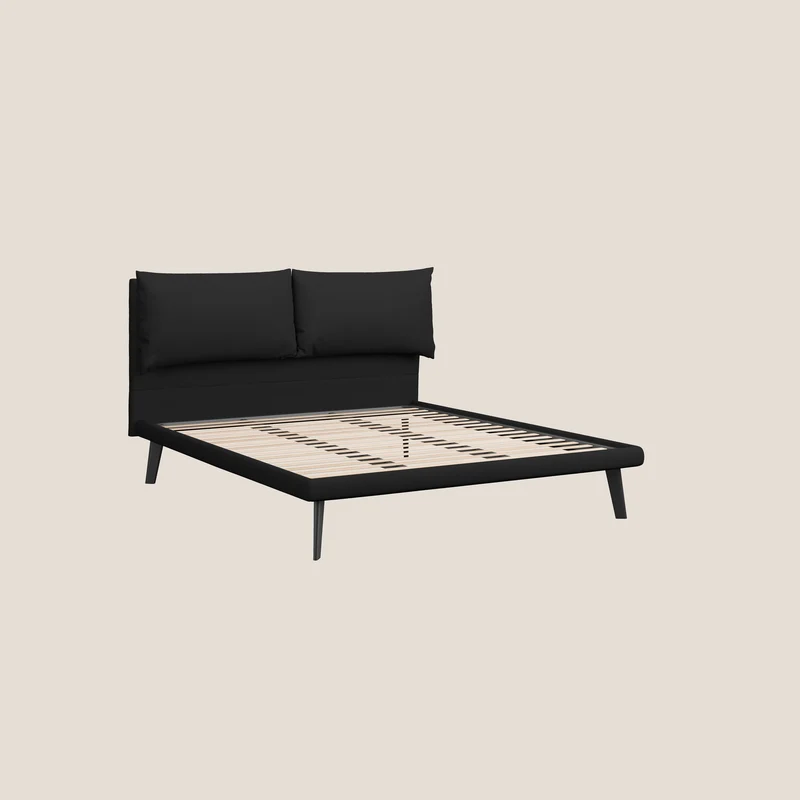Astrid lit rembourré avec pieds en bois en microfibre détachable T11 noir
