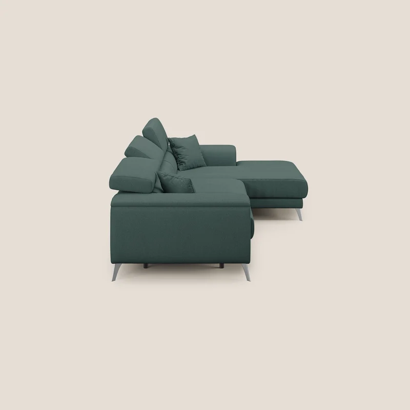 Fusion Canapé d'angle avec assises amovibles en tissu doux antitache T05 vert