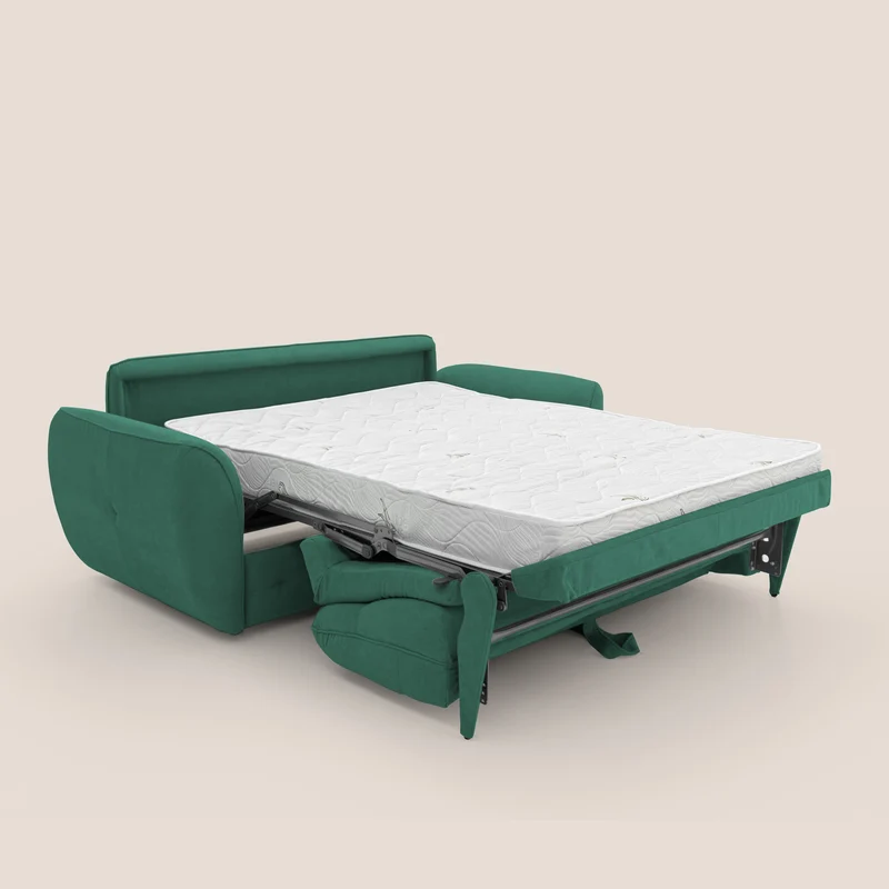 Zeus Canapé convertible scandinave avec dossier haut et matelas H18 cm en tissu imperméable T02 vert