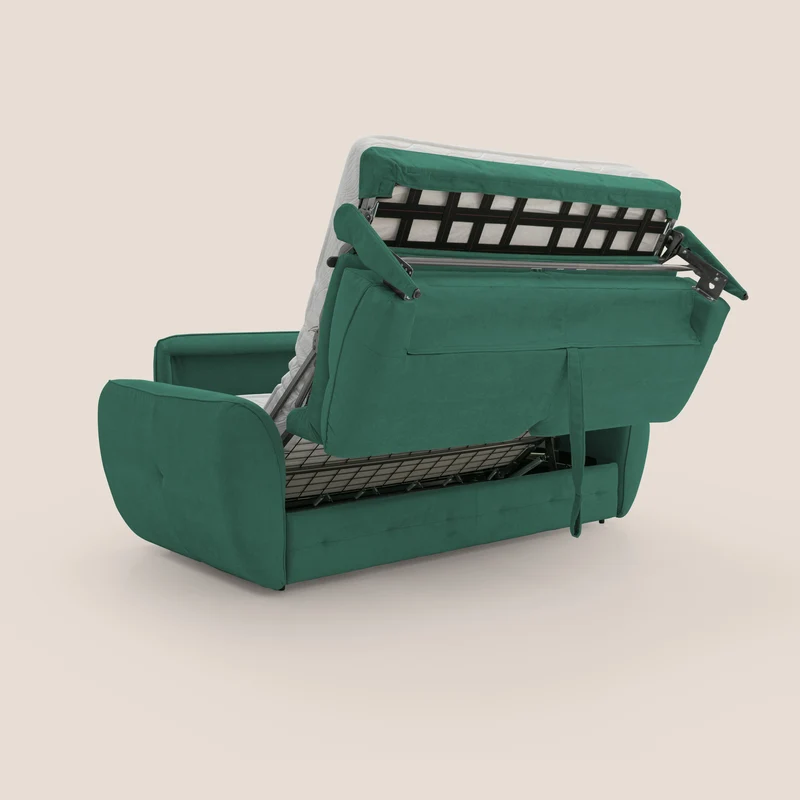 Zeus Canapé convertible scandinave avec dossier haut et matelas H18 cm en tissu imperméable T02 vert