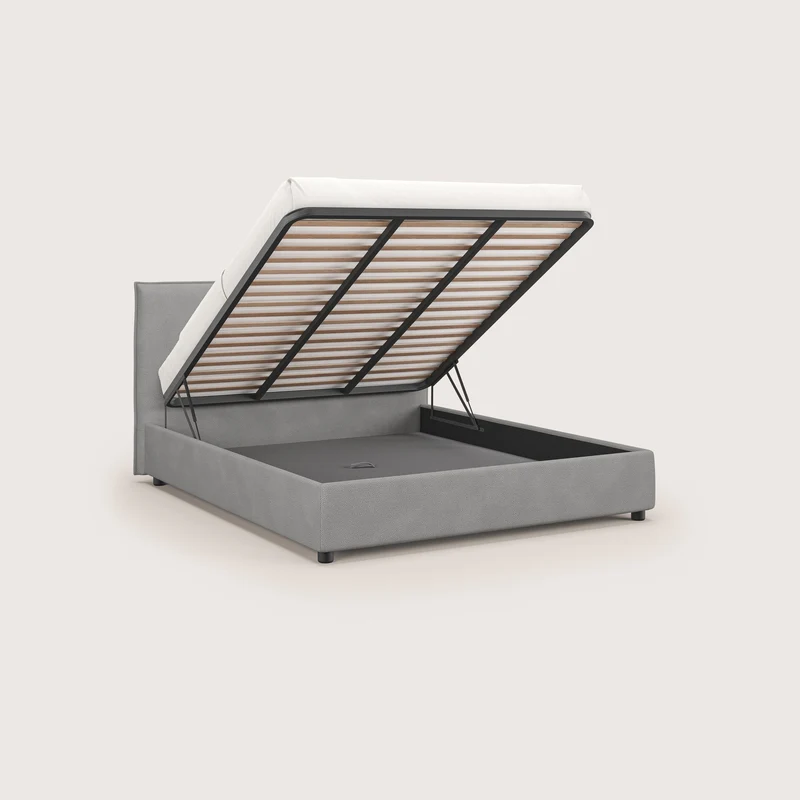 Nina lit coffre au design minimaliste en microfibre détachable effet cuir T15 gris