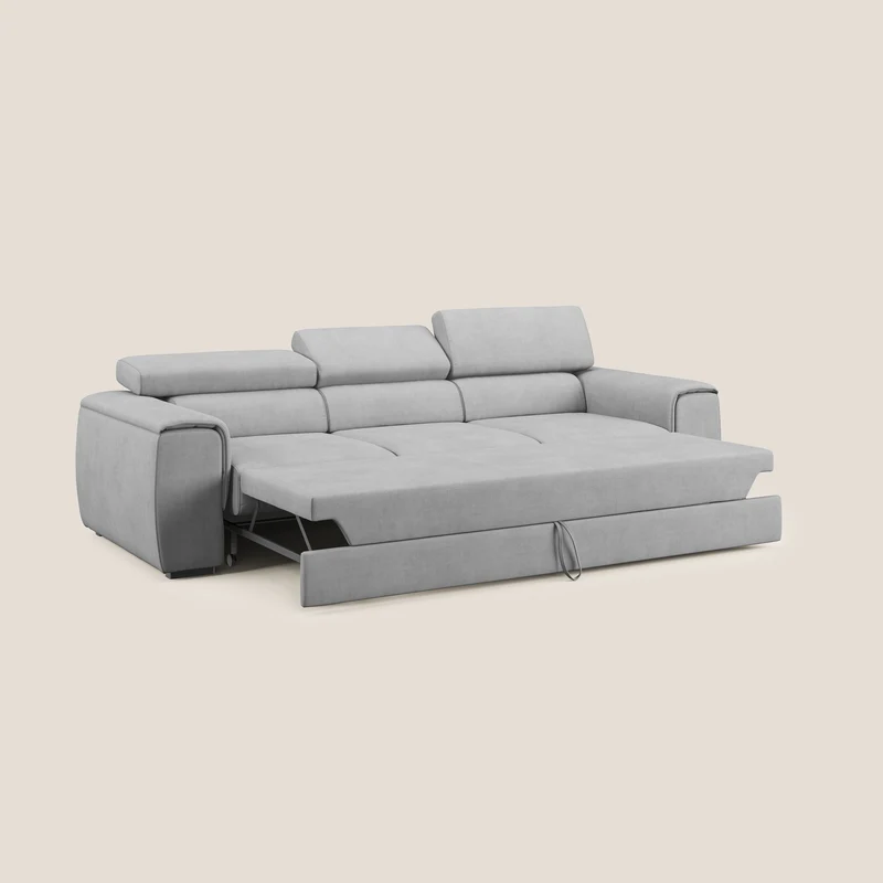 Zeno Canapé avec pouf extractible à 3 assises en tissu doux imperméable T02 gris clair