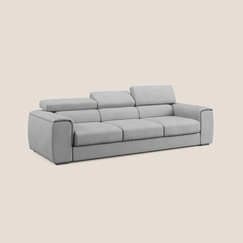 Zeno Canapé avec pouf extractible à 3 assises en tissu doux imperméable T02 gris clair