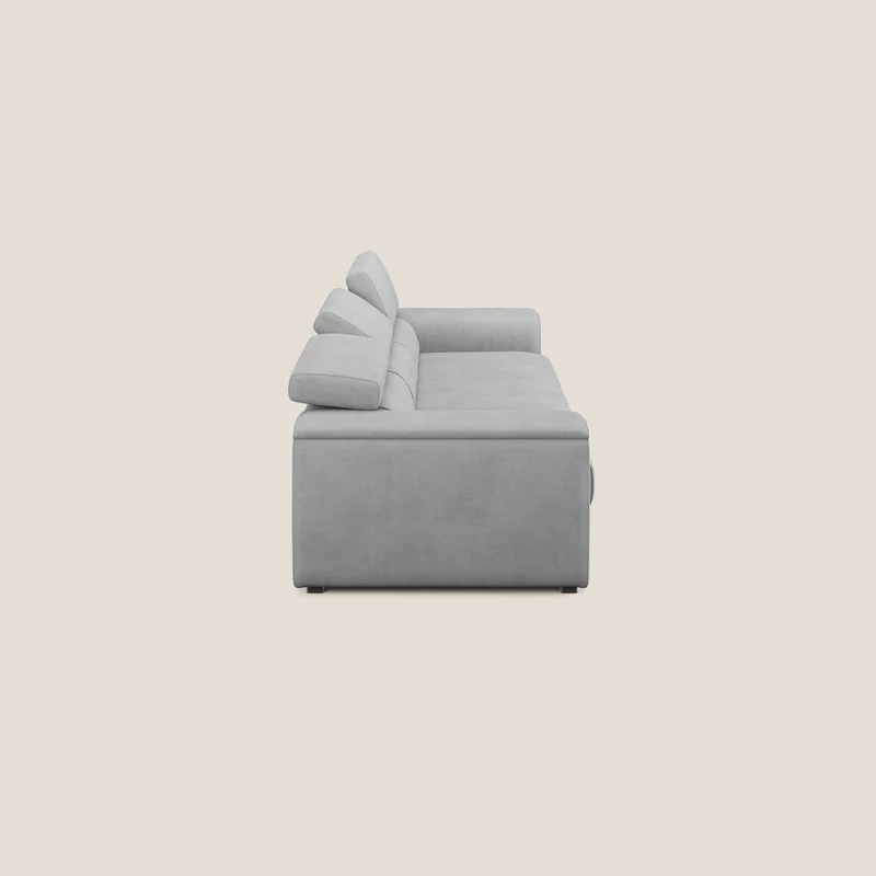 Zeno Canapé avec pouf extractible à 3 assises en tissu doux imperméable T02 gris clair
