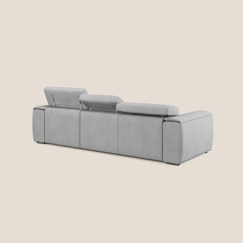 Zeno Canapé avec pouf extractible à 3 assises en tissu doux imperméable T02 gris clair