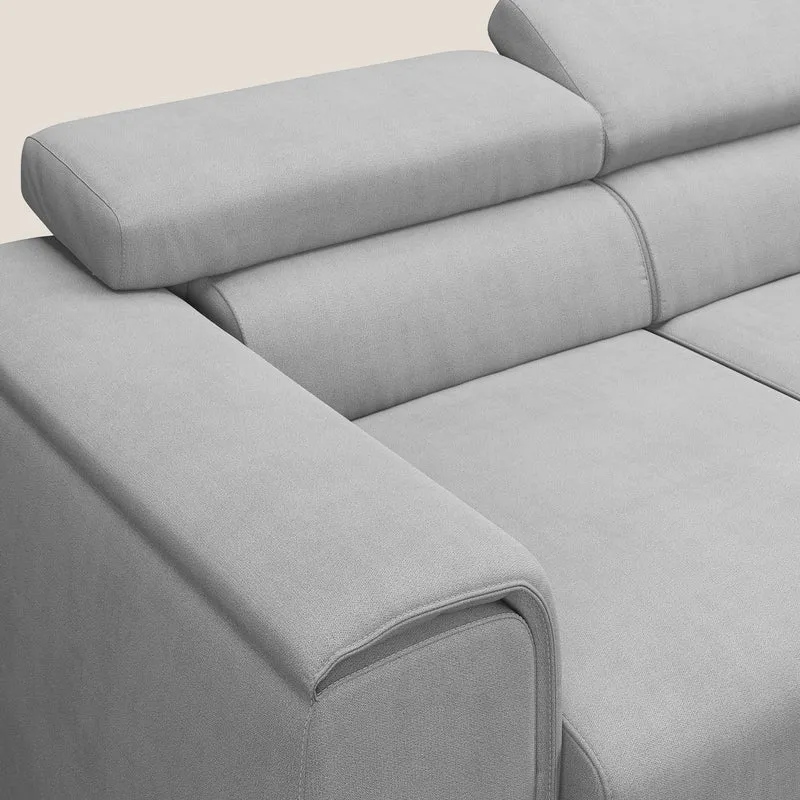 Zeno Canapé avec pouf extractible à 3 assises en tissu doux imperméable T02 gris clair