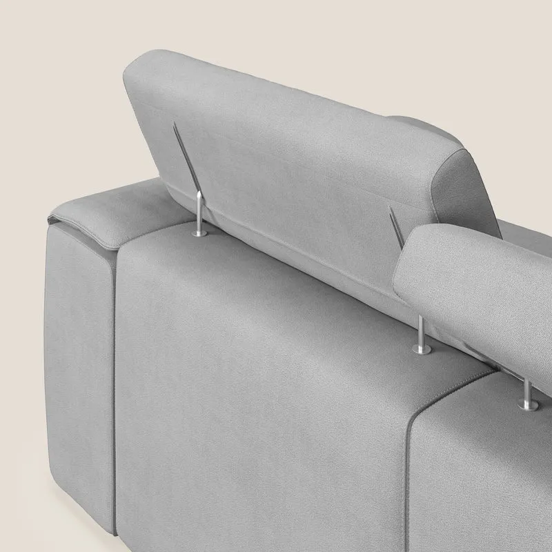 Zeno Canapé avec pouf extractible à 3 assises en tissu doux imperméable T02 gris clair