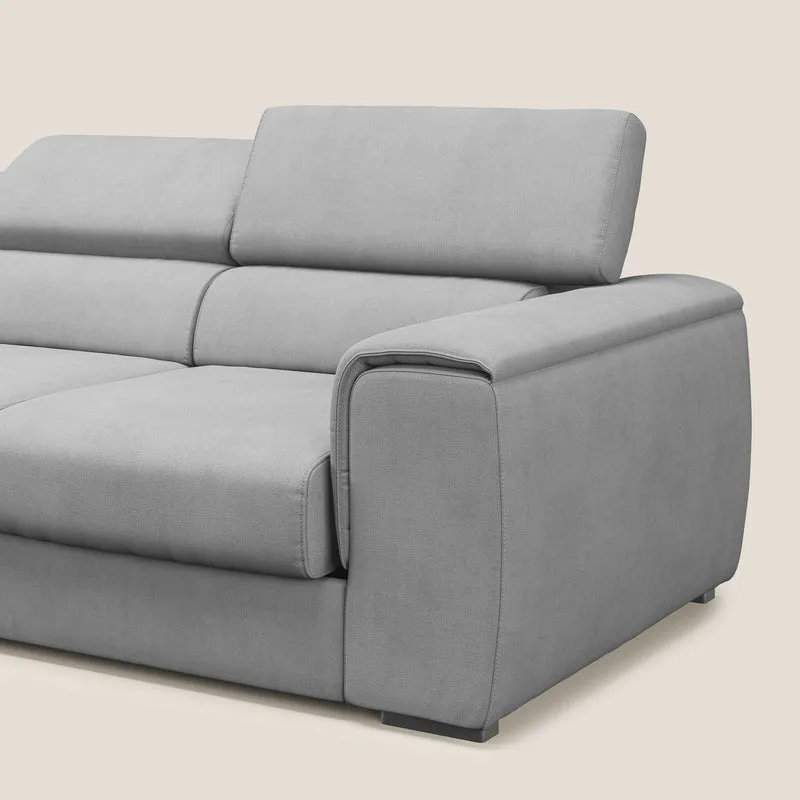 Zeno Canapé avec pouf extractible à 3 assises en tissu doux imperméable T02 gris clair