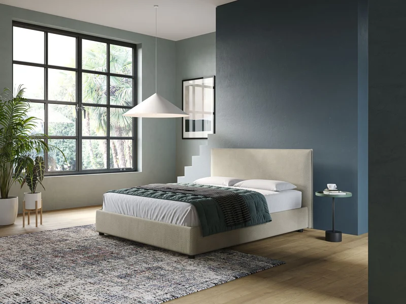 Nina lit coffre au design minimaliste en microfibre détachable effet cuir T15 crème