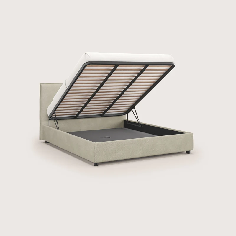 Nina lit coffre au design minimaliste en microfibre détachable effet cuir T15 crème