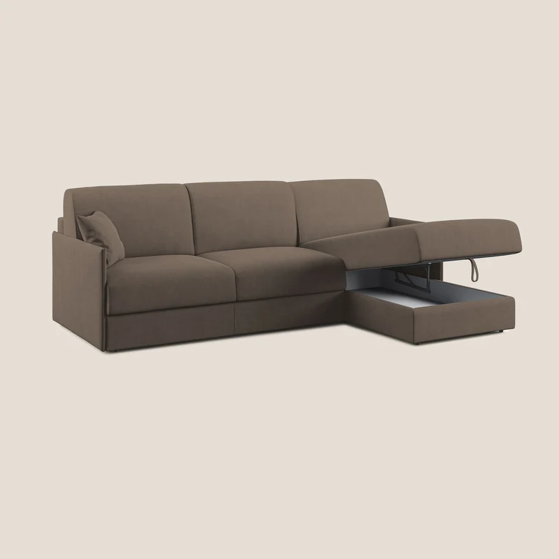 Evans canapé d'angle convertible avec méridienne en tissu doux imperméable T02 marron