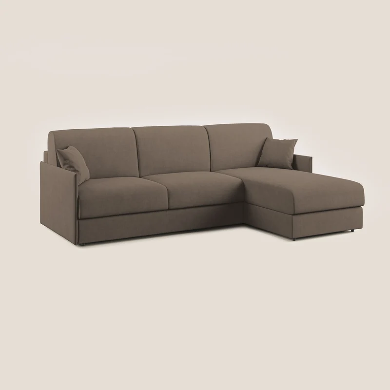 Evans canapé d'angle convertible avec méridienne en tissu doux imperméable T02 marron