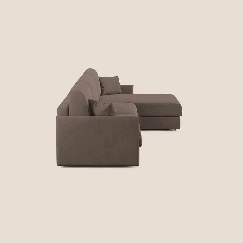Evans canapé d'angle convertible avec méridienne en tissu doux imperméable T02 marron
