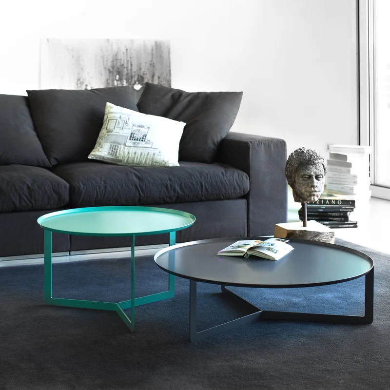 Round Table basse ronde de salon en métal h23 cm vert sauge