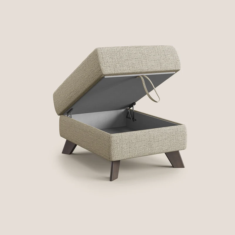 Moon Pouf coffre aux pieds hauts en tissu doux imperméable flammé T03 beige