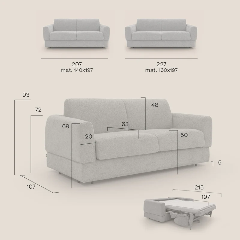 Happy Canapé convertible avec matelas H18 cm en tissu imperméable T10 anthracite