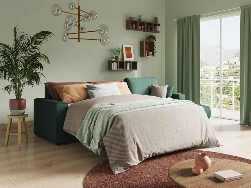 Dream Canapé convertible d'angle en tissu détachable T05 vert