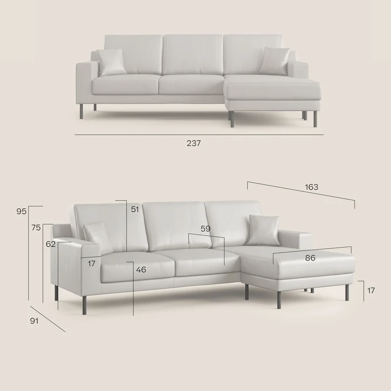 Uranio Canapé d'angle moderne réversible en simili cuir imperméable T04 beige