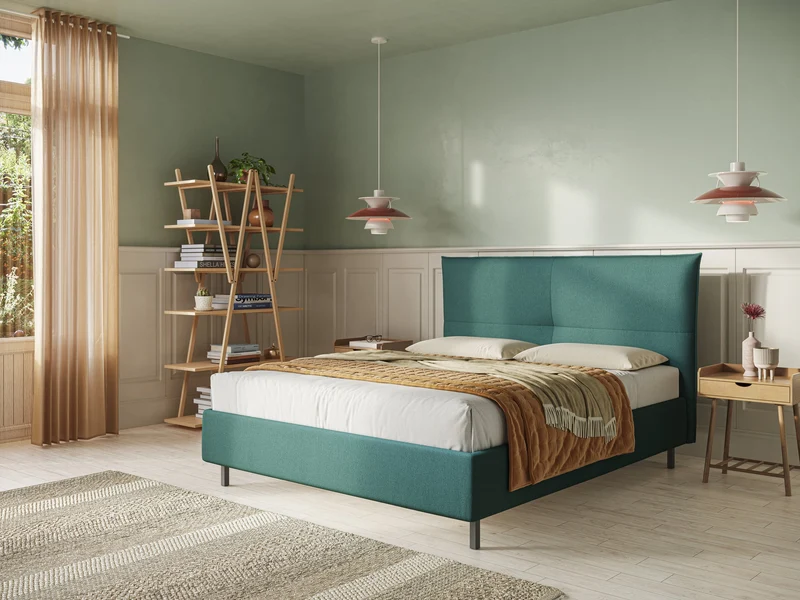 Izumi Lit rembourré avec coffre et pieds hauts en tissu détachable T05 vert