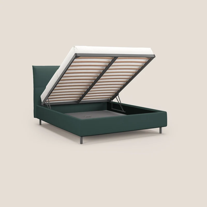 Izumi Lit rembourré avec coffre et pieds hauts en tissu détachable T05 vert