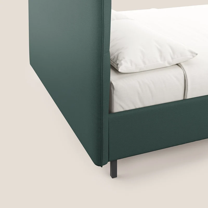 Izumi Lit rembourré avec coffre et pieds hauts en tissu détachable T05 vert