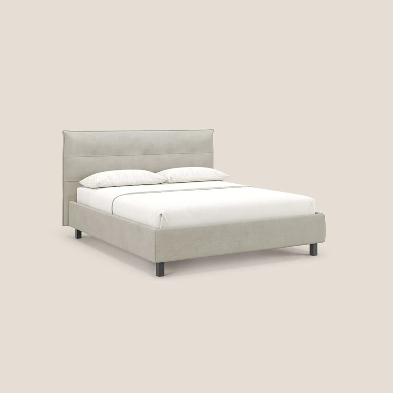 Liam lit coffre avec tête de lit capitonnée en tissu détachable T17 crème