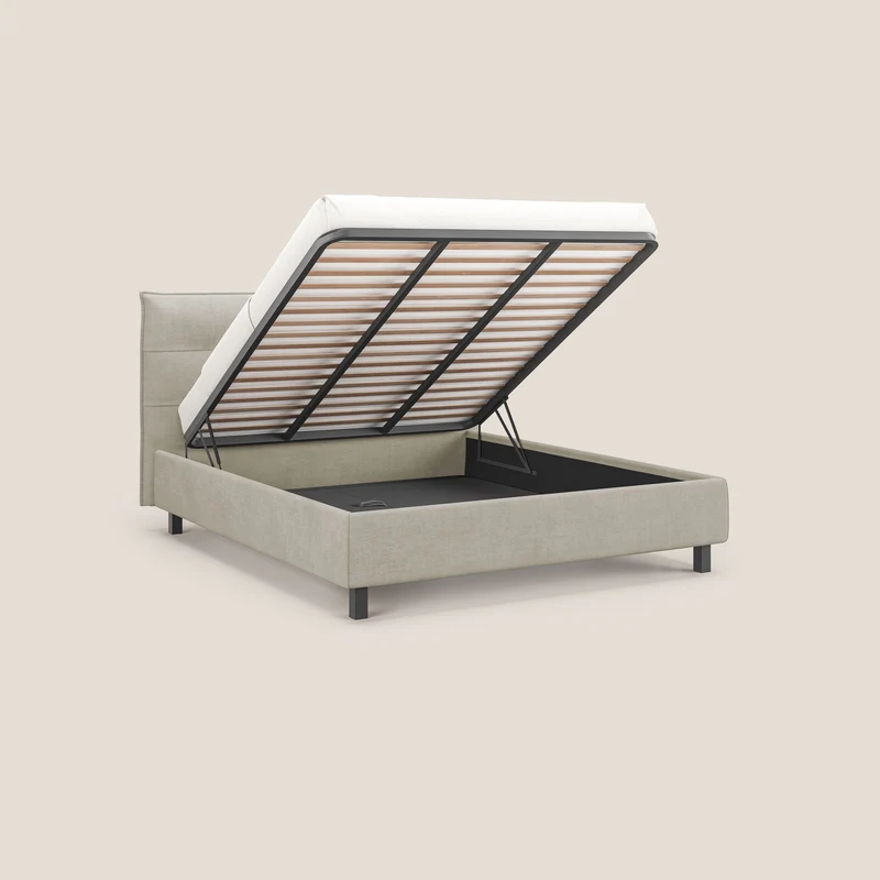 Liam lit coffre avec tête de lit capitonnée en tissu détachable T17 crème