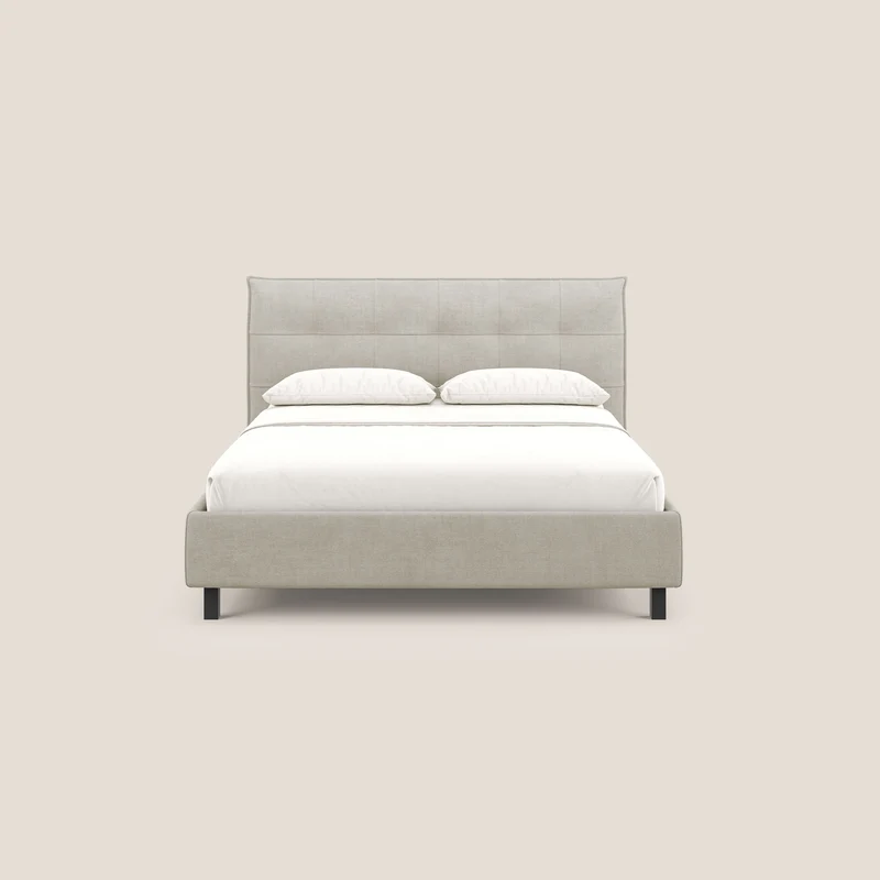 Liam lit coffre avec tête de lit capitonnée en tissu détachable T17 crème