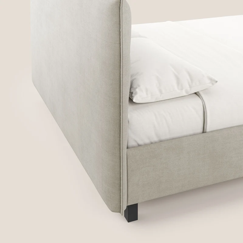 Liam lit coffre avec tête de lit capitonnée en tissu détachable T17 crème