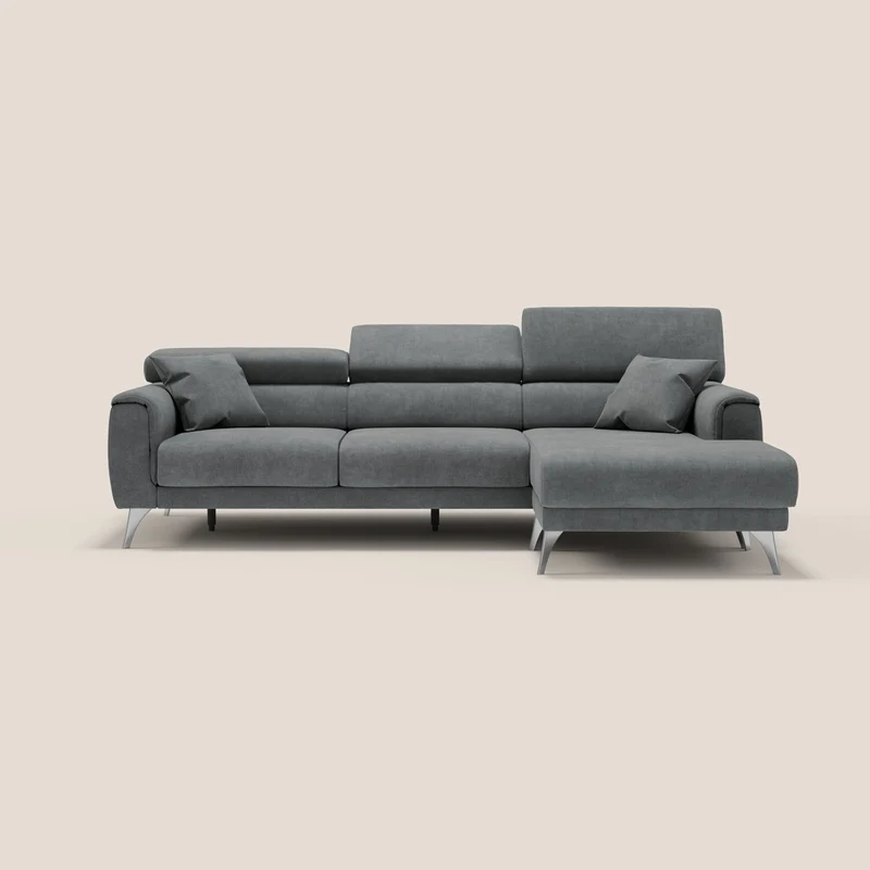 Caravaggio Canapé d'angle avec assises coulissantes en tissu doux imperméable T02 gris