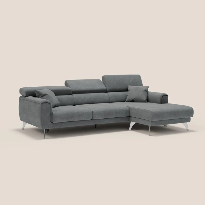 Caravaggio Canapé d'angle avec assises coulissantes en tissu doux imperméable T02 gris