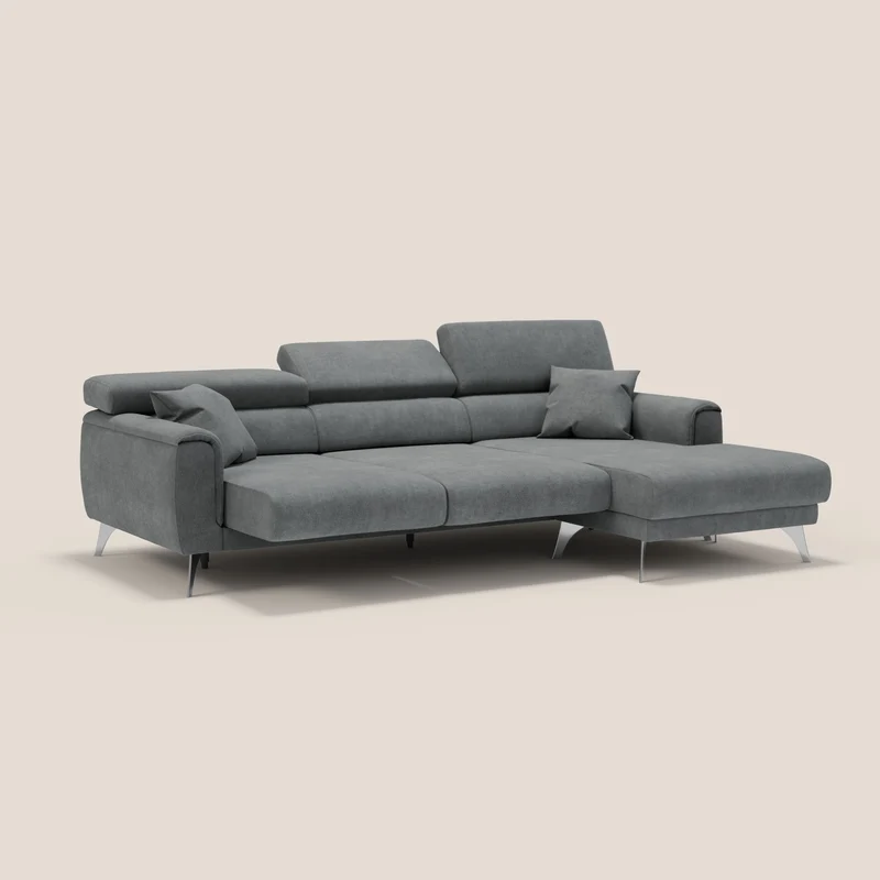Caravaggio Canapé d'angle avec assises coulissantes en tissu doux imperméable T02 gris