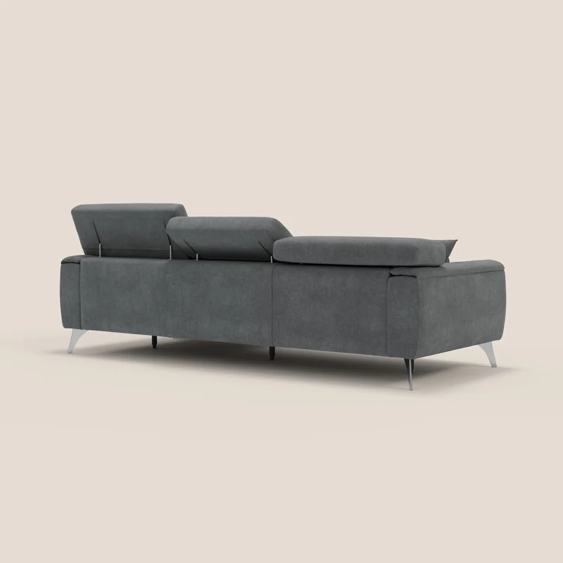 Caravaggio Canapé d'angle avec assises coulissantes en tissu doux imperméable T02 gris