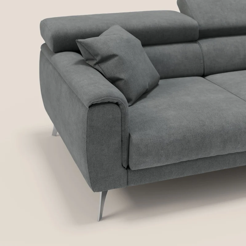 Caravaggio Canapé d'angle avec assises coulissantes en tissu doux imperméable T02 gris