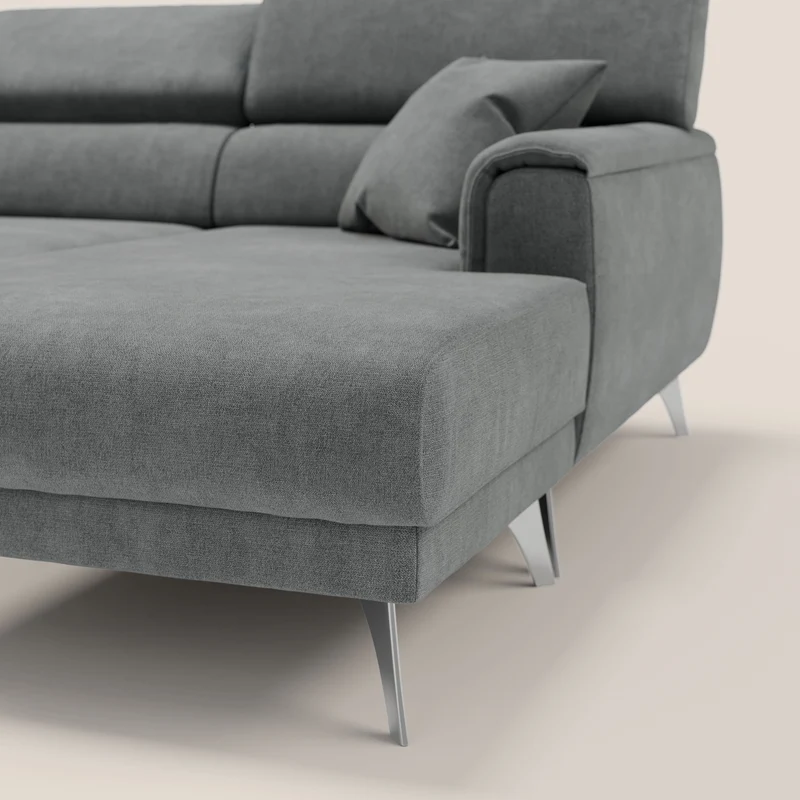 Caravaggio Canapé d'angle avec assises coulissantes en tissu doux imperméable T02 gris