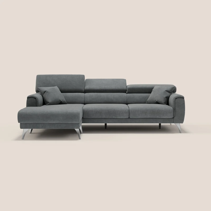 Caravaggio Canapé d'angle avec assises coulissantes en tissu doux imperméable T02 gris