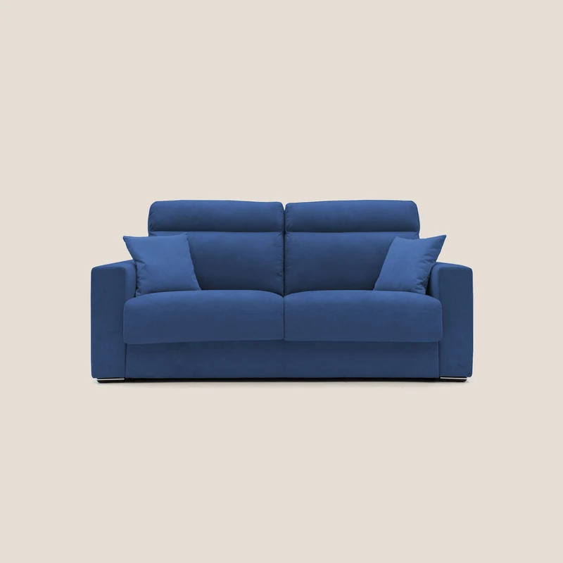 Nikita canapé lit convertible avec haut dossier moelleux en tissu doux imperméable T02 bleu