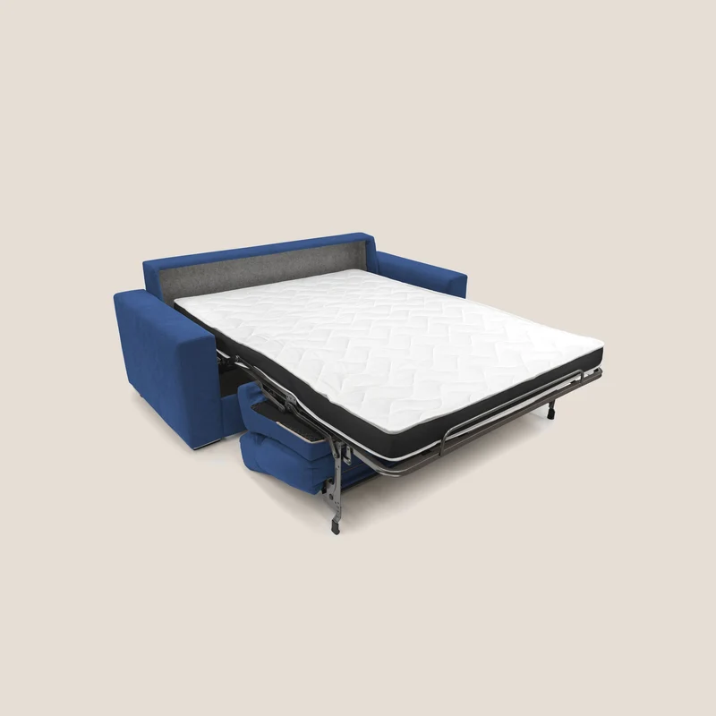 Nikita canapé lit convertible avec haut dossier moelleux en tissu doux imperméable T02 bleu
