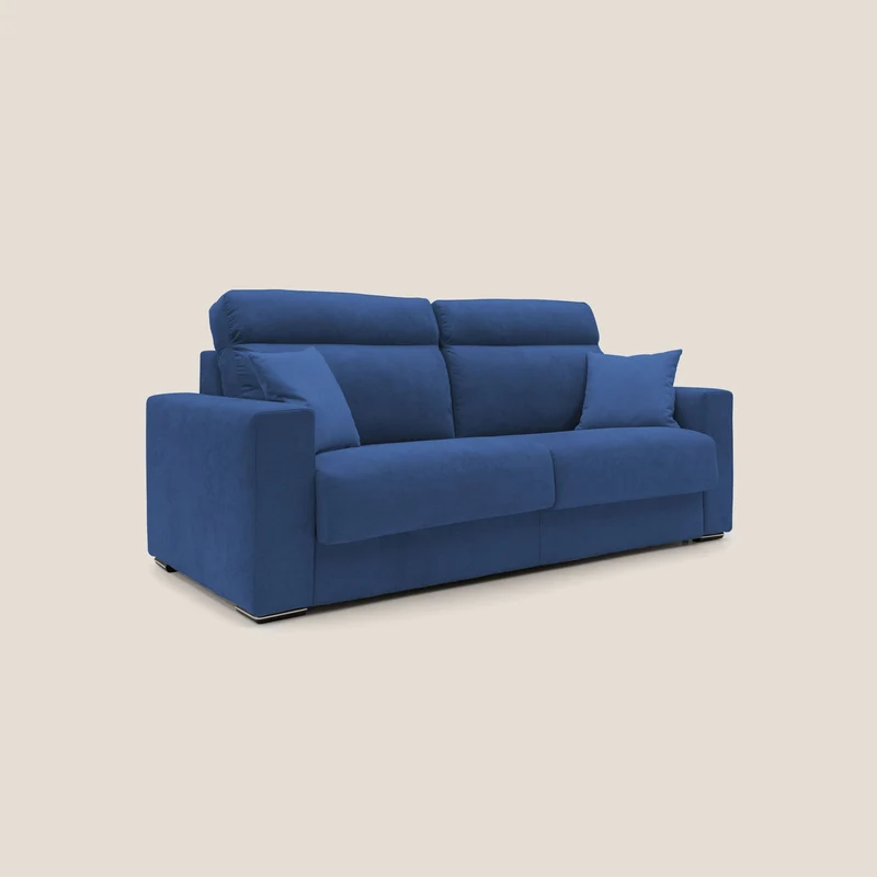 Nikita canapé lit convertible avec haut dossier moelleux en tissu doux imperméable T02 bleu