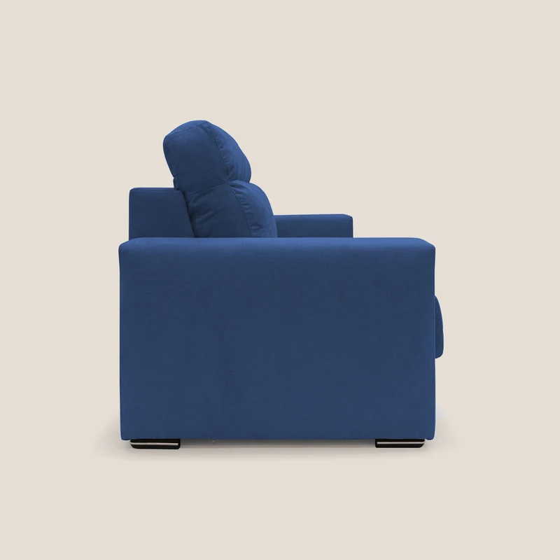 Nikita canapé lit convertible avec haut dossier moelleux en tissu doux imperméable T02 bleu