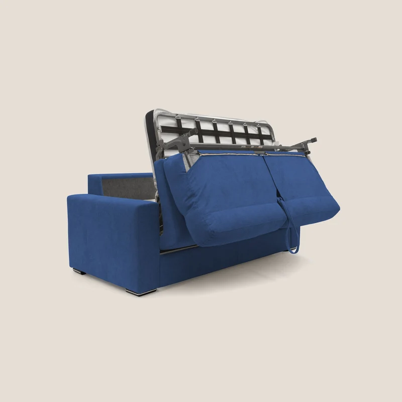 Nikita canapé lit convertible avec haut dossier moelleux en tissu doux imperméable T02 bleu