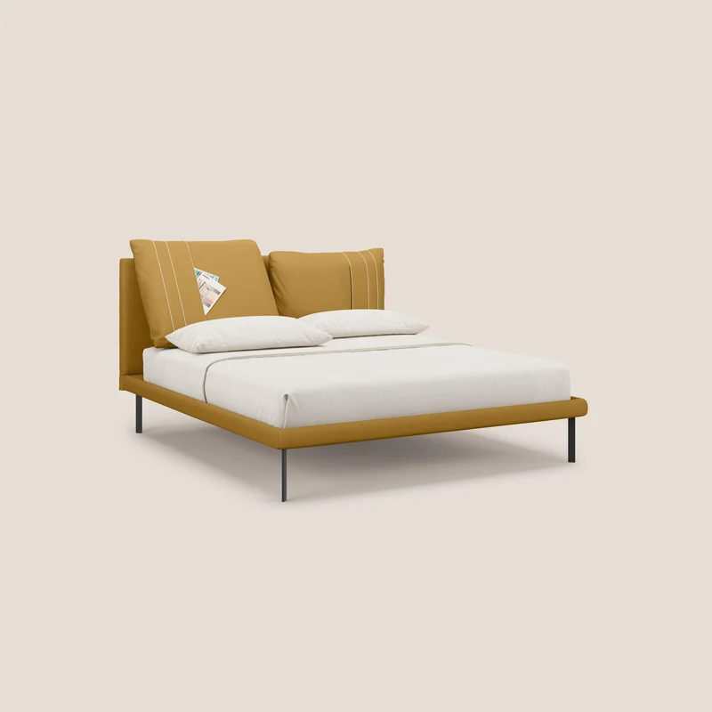 Giselle lit moderne avec coussins tête de lit réglables avec poches en microfibre imperméable T11 jaune