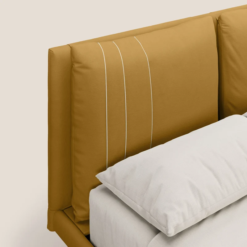 Giselle lit moderne avec coussins tête de lit réglables avec poches en microfibre imperméable T11 jaune