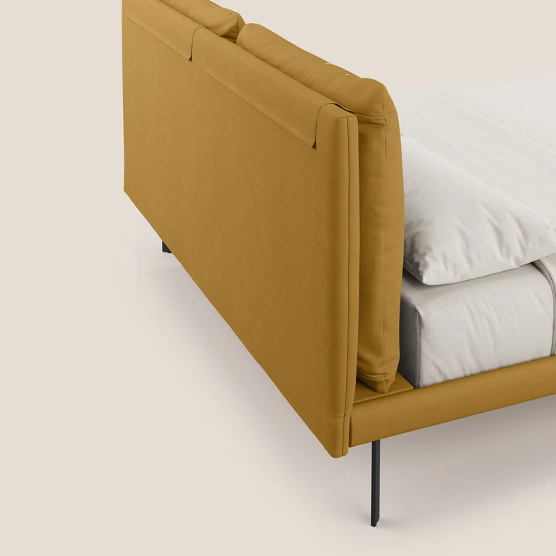 Giselle lit moderne avec coussins tête de lit réglables avec poches en microfibre imperméable T11 jaune