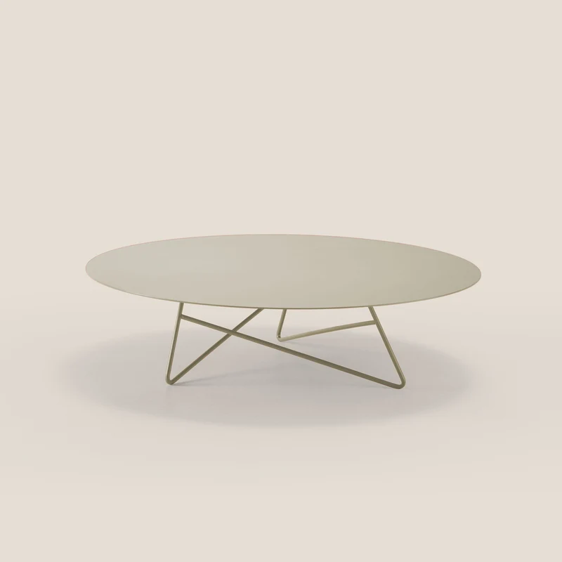 Ermione Table basse ronde pour salon en métal h25 chanvre