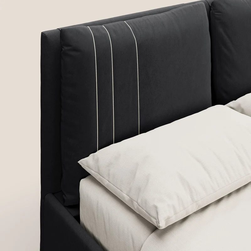 Nathan lit coffre avec coussins réglables et poches en microfibre velours imperméable T09 anthracite