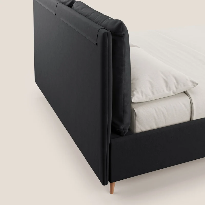 Nathan lit coffre avec coussins réglables et poches en microfibre velours imperméable T09 anthracite