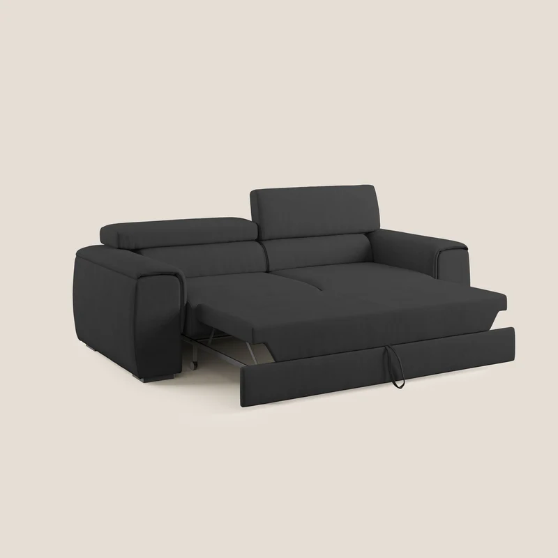 Zeno canapé linéaire avec pouf extractible en tissu doux imperméable T02 noir