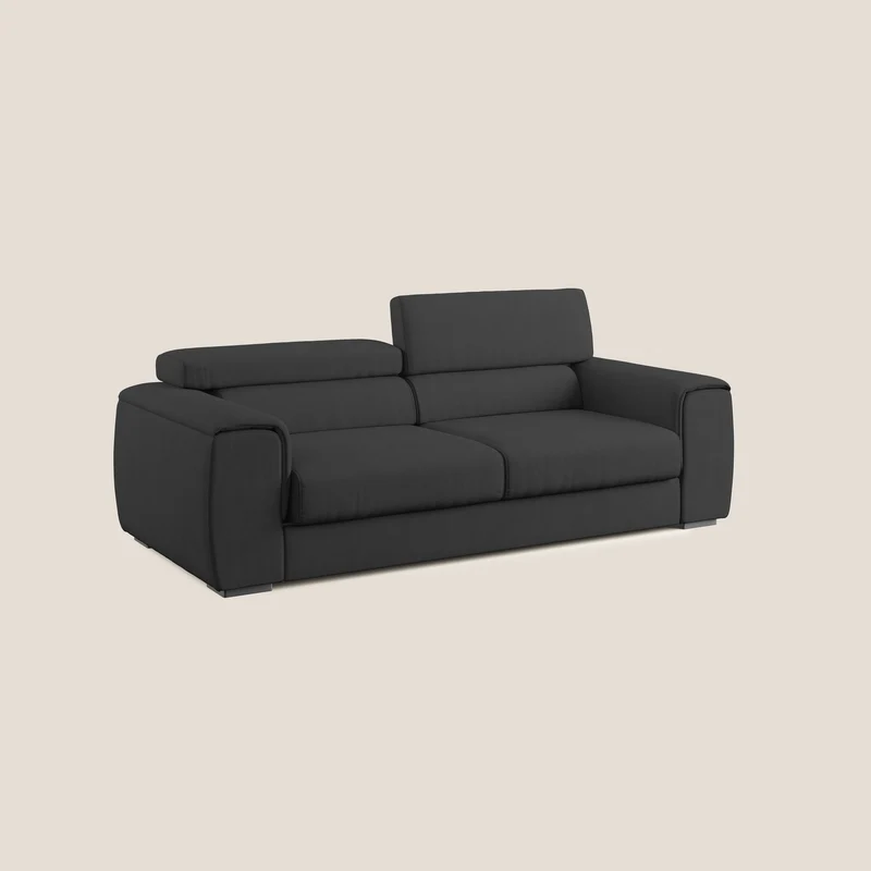 Zeno canapé linéaire avec pouf extractible en tissu doux imperméable T02 noir