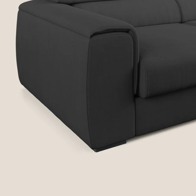 Zeno canapé linéaire avec pouf extractible en tissu doux imperméable T02 noir